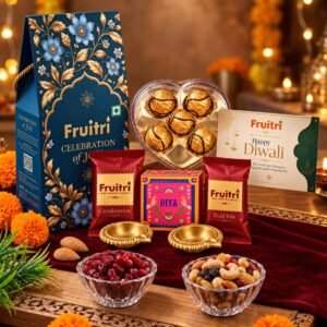 Fruitri Hut Diwali Gift Box with Chocolate, Trail Mix, Cranberries and Diyas - Image 2
