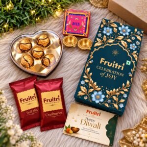 Fruitri Hut Diwali Gift Box with Chocolate, Trail Mix, Cranberries and Diyas - Image 3