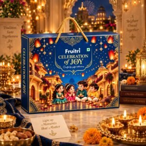 Fruitri Iris Diwali Gift Hamper with Hazelnut Chocolates, Almonds, Cashews and Diyas - Image 3